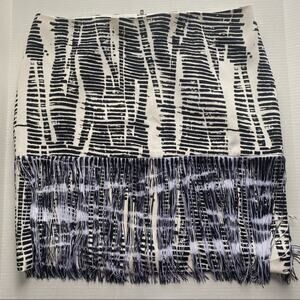 Per Se Fringed Silk Black/White Print Skirt, Sz 14